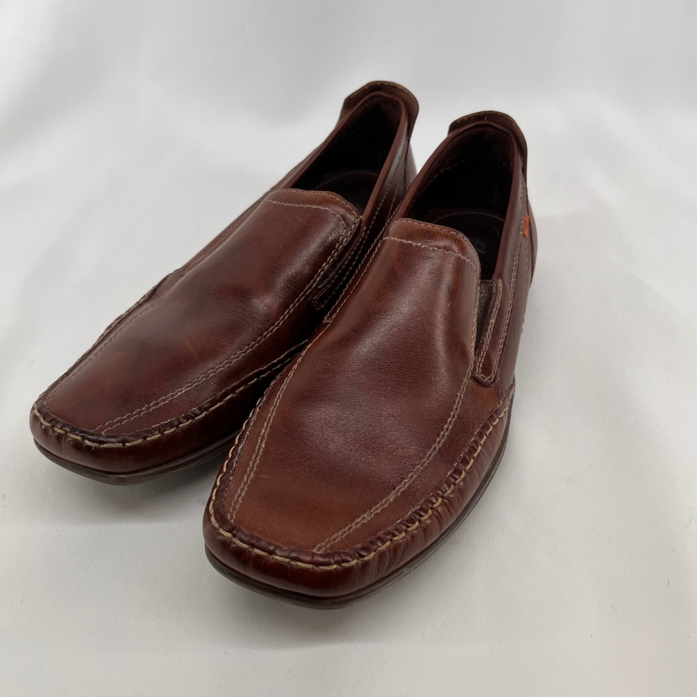 Flexi Mens Brown Leather Slip On Moc Toe Loafers Made in Mexico Size 10